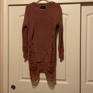 Distressed Drop Shoulder Slit Side Sweater